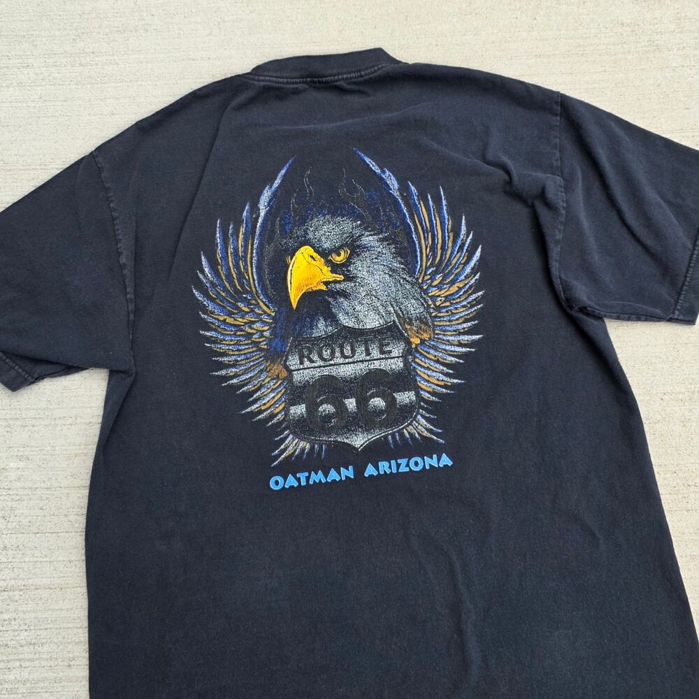 Vintage Y2K Route 66 Eagle T Shirt Oatman Arizona Biker Graphic Tee Large Black